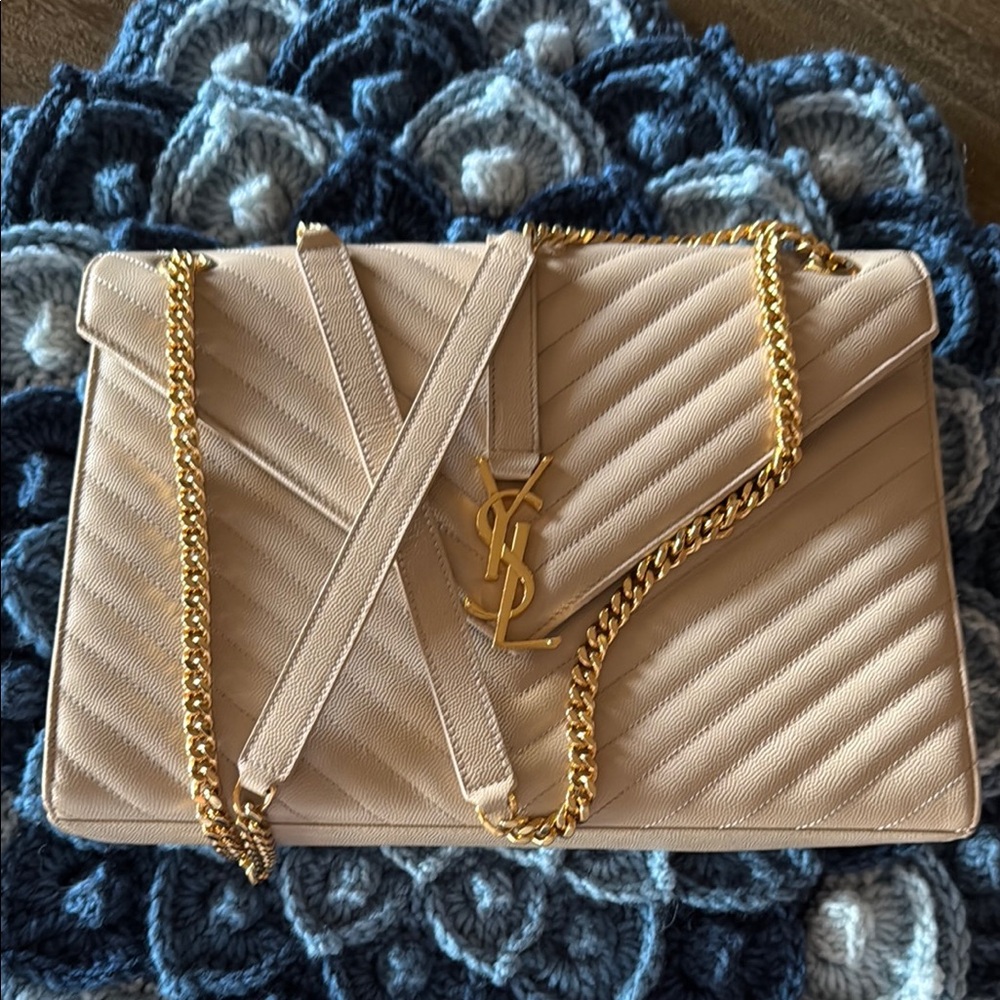 Yves Saint Laurent Cream Gold Quilted Shoulder Bag